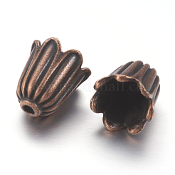 チベット風合金ビーズキャップ  カドミウムフリーと鉛フリー＆ニッケルフリー  花  赤銅鉱  10x10mm  穴：1mm&nbsp;X-TIBEB-00864-R-NR