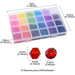 5760個22色透明アクリルビーズ  双円錐形  ミックスカラー  4x4mm  穴：1.2mm  約240ピース/色&nbsp;TACR-YW0001-62