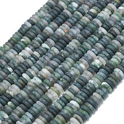 艶消し天然モスアゲートビーズ連売り  ロンデル  6x2mm  穴：1mm  約150~160個/連  14.57~14.96''（37~38センチメートル）&nbsp;G-K389-C37-01