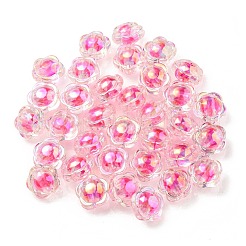 UVメッキレインボー虹色アクリルビーズ  ツートンカラーの二層ビーズ  花  濃いピンク  12x12.5x8.5mm  穴：2.5mm&nbsp;OACR-A014-03C