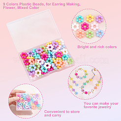 72個9色プラスチックビーズ  ピアス作りに  花  ミックスカラー  15.5x17x6mm  穴：2mm  8個/カラー&nbsp;KY-PH0001-58