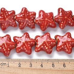 オーシャンシリーズ 手作り磁器ビーズ  ヒトデのセラミックビーズ  レッド  19~20x20.5~21x8.5~9mm  穴：2mm  約20個/連  14.37''（36.5センチメートル）&nbsp;PORC-R002-05-07