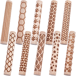 10個 10スタイル 木製ハンドル 粘土テクスチャローラー  陶器ツール  混合図形  98~100x13.5~15mm  1個/スタイル&nbsp;TOOL-CN0001-12B
