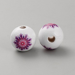 プリントウッドヨーロピアンビーズ  大穴丸いビーズ  花  蘭  15~15.5mm  穴：4mm&nbsp;WOOD-CJC0001-20H