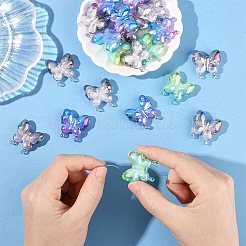 20 個の UV メッキレインボー虹色アクリルビーズ  グラデーションビーズ  蝶  ミックスカラー  30x29x10mm  穴：2mm&nbsp;OACR-YW0003-36