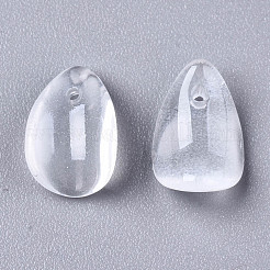 透明な模造翡翠ガラスのチャーム  花弁  乳白色  12x8x4.5mm  穴：1mm&nbsp;GLAA-T016-36-C01