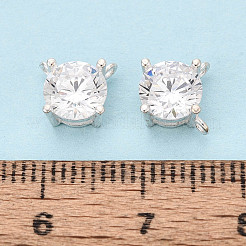スターリングシルバーのクリアキュービックジルコニアフラットラウンドチャーム925個  銀  7x8x4.5mm  穴：1mm&nbsp;STER-T008-69S-02
