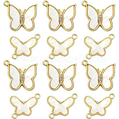 20本2スタイルアロイペンダント  アクリルラインストーン付き  蝶のチャーム  ゴールドカラー  14.5~16.5x15.5~18x2.5~3mm  穴：1.2~1.5mm  10個/スタイル&nbsp;FIND-CJ0002-34