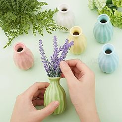 ミニセラミック花瓶6個、6色、ホームデコレーション用  センターピース用の小さなつぼみの花瓶  ウェーブテクスチャーの花瓶  ミックスカラー  45x77mm  穴：25mm  1pc /カラー&nbsp;BOTT-NB0001-04
