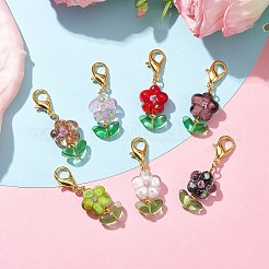 花の手作りランプワークペンダント装飾  ガラスビーズと合金製カニカン付き  ミックスカラー  42mm&nbsp;HJEW-JM01676