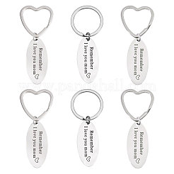 母の日用オーバル型、6種類のスタイル、文字「Remember I Love You Mom」入り、ステンレススチール製キーホルダー  ハート/リング型キーホルダー付き  ステンレス鋼色  2cm  7.4~7.5個/スタイル&nbsp;AJEW-GO0001-57