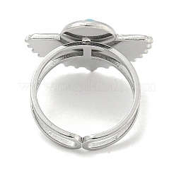 304ステンレススチール合成宝石カフリング  女性用ファンオープンリング  ステンレス鋼色  22.5x17.5mm  内径: 調節可能&nbsp;G-Z056-02P