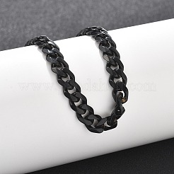 304ステンレススチール製キューバチェーンブレスレット男性用女性用  イオンプレーティング（ip）  ブラック  7インチ（17.85cm）&nbsp;BJEW-Q038-02EB