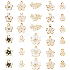 100個10スタイルアロイエナメルチャーム  花  ホワイト  11~20.5x9~18x1.5~3.5mm  穴：1.4~2mm  10個/スタイル&nbsp;ENAM-TA0003-09