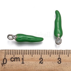 真鍮製エナメルペンダント  豊饒の角  イタリアの角cornicello  プラチナ  グリーン  20x5mm&nbsp;PALLOY-H003-2
