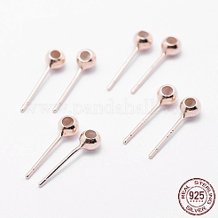 925スターリングシルバースタンドピアスパーツ  ゴム付きロンデルビーズ  ローズゴールド  15x4x3mm  穴：1mm  ピン：0.8mm&nbsp;STER-I014-23RG
