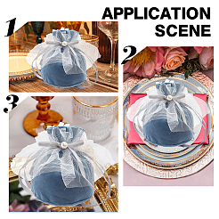 ベルベットジュエリー巾着ギフトバッグ12個  プラスチックイミテーションパール＆ホワイトヤーン付き  結婚式の好意のキャンディーバッグ  スチールブルー  14.2x14.9x0.4cm&nbsp;TP-NB0001-30D