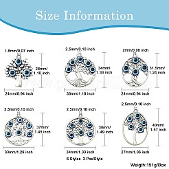 18pcs6スタイルチベットスタイルアロイペンダント  樹脂ナザールボンジュウチャーム付き生命の木  混合図形  28~40x24~34x4~5mm  穴：1.8~2.5mm  3個/スタイル&nbsp;FIND-CJ0002-10