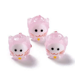 手作りランプワークビーズ  バンピー  猫  ピンク  13x13x13mm  穴：2mm  約25個/連  12.60インチ（32cm）&nbsp;LAMP-F020-34