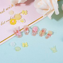 30g 蓄光樹脂デコデンカボション  暗闇で光る花のミックス形状  きいろ  6~15x7~12x2~6.5mm&nbsp;RESI-TA0003-32B