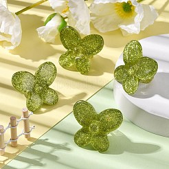 アクリル指指輪  レトロなスタイル  グリッターパウダー付き  蝶  ダークシーグリーン  6.5~36mm  内径：18mm  蝶：36mm&nbsp;RJEW-M137-02B
