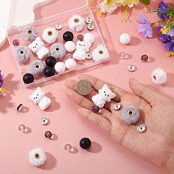 DIYビーズパーツキット44個  アクリル、シリコン、アクリル、鉄のラインストーン、模造ミンクファーのヨーロッパのビーズを含む  ホワイト  15mm&nbsp;DIY-TA0013-79