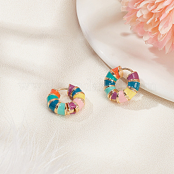真鍮エナメルの太いフープピアス  カラフル  18x19.5x6mm  1ペア/ボックス&nbsp;EJEW-AN0004-68