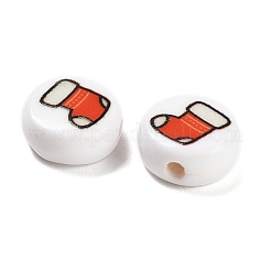 クリスマステーマのプリント不透明アクリルビーズ  クリスマスソックス  10x10x5mm  穴：1.8mm&nbsp;OACR-R004-01L