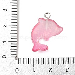 海をテーマにした透明樹脂ペンダント  プラチナ鉄ループ付き  イルカ  23x22x7mm  穴：2mm&nbsp;RESI-I351-03P-03