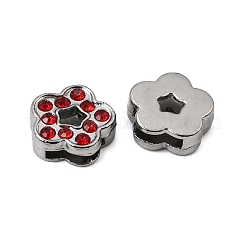 ラインストーン付きスライドチャームの合金  花  プラチナ  ミックスカラー  11x12x4.8mm  穴：8x1.6mm&nbsp;RB-NH0002-04P