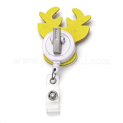 クリスマストナカイ/クワガタ/鹿キラキラパウダーフェルト＆ABSプラスチックバッジリール  格納式バッジホルダー  鉄ワニ口クリップ付き  プラチナ  淡い茶色  10.5cm  鹿：72x52x27mm&nbsp;AJEW-I053-06