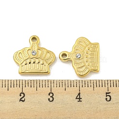 304ステンレススチールラインストーンペンダント  クラウンチャーム  14KGP本金メッキ  14.5x15x3mm  穴：1.6mm&nbsp;STAS-P356-42G