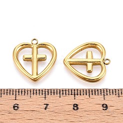 304ステンレスペンダント  ハートチャーム付きクロス  14KGP本金メッキ  16.5x15.5x2mm  穴：1.5mm&nbsp;STAS-N109-199G