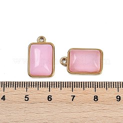 天然石ローズクォーツペンダント  304ステンレススチール製金具付き  長方形チャーム  ゴールドカラー  ゴールドカラー  19.5x12x6~6.5mm  穴：1.7mm&nbsp;X-STAS-K291-04G-01