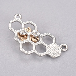 合金ペンダント  蜂とハニカム  ジュエリー作りのための  プラチナ·ゴールデン  29.5x16x5mm  穴：1.5mm&nbsp;PALLOY-WH0068-27PG