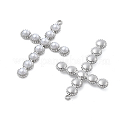 304ステンレスペンダント  クロスチャーム  absプラスチックパール  ステンレス鋼色  33x22x3mm  穴：1.6mm&nbsp;STAS-Z121-39P