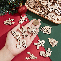 2セット2スタイルのクリスマスアドベントカレンダー番号木製数字ペンダントデコレーション  木製ナンバー1-24クリスマスクラフト  クリスマスツリーの装飾用  ジュートロープ付き  ロープ：1mm  ペンダント：31.5~45x30~43.5x5.5mm  穴：2mm  1セット/スタイル&nbsp;AJEW-NB0005-40