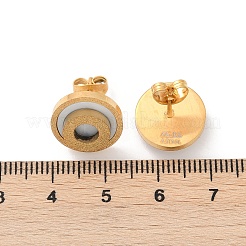304ステンレススチールプラスチック模造貝スタッドピアス  フラットラウンド  イオンプレーティング（ip）  ゴールドカラー  13.5mm&nbsp;EJEW-Z089-20G