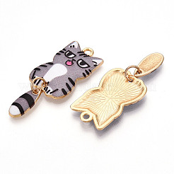 合金エナメルチャーム  ゴールドカラー  猫のチャーム  ミックスカラー  39x15.5x2mm  穴：2mm&nbsp;X-FIND-Q102-12M