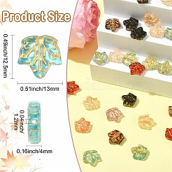 100個の手作りランプワークビーズ  ゴールドライン入り  カエデの葉  ミックスカラー  12.5x13x4mm  穴：1.2mm&nbsp;LAMP-CJ0005-17