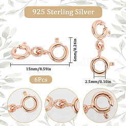 スターリングシルバーダブルスプリングリング留め金6個  ローズゴールド  15x6x3mm  穴：1.2mm&nbsp;STER-SC0001-22RG