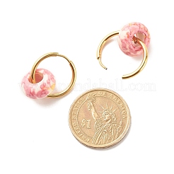 ロンデルナチュラルオーシャンホワイトジェイドダングルフープピアス  女性用304ステンレスジュエリー  ミックスカラー  27mm  ピン：1mm&nbsp;EJEW-JE04854