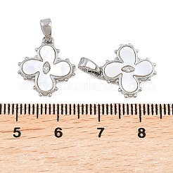 真鍮製マイクロパヴェキュービックジルコニアペンダント  花のチャーム  シェルと  プラチナ  16x14.5x2.5mm  穴：4.5x2.5mm&nbsp;KK-H538-07P