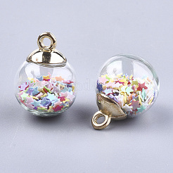ガラスボールペンダント  キラキラスパンコールとCCBのプラスチックのパーツ  スターとラウンド  カラフル  21x15.5~16mm  穴：2mm&nbsp;X-GLAA-T003-08F