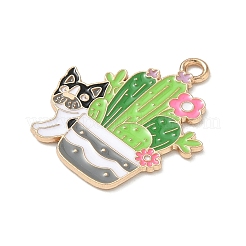 犬の合金エナメルペンダントが付いた小さな鉢植え  ゴールドカラー  サボテン  26.5x23x1mm  穴：2mm&nbsp;ENAM-I083-01KCG-06
