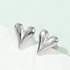 変色しない304ステンレススチール製ハートスタッドピアス（女性用）  ステンレス鋼色  13.5x11.5mm  ピン：0.7mm&nbsp;X-EJEW-F300-09P