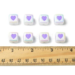 不透明アクリルエナメルビーズ10個  ハートを持つキューブ  ミディアムスレートブルー  12x12x12mm&nbsp;ACRC-FS0001-02D
