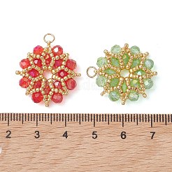 8個 8色ABカラーメッキガラスペンダント  花のチャーム  304ステンレススチール製のジャンプリングとシードビーズ付き  多面カット  ミックスカラー  23x5mm  穴：3mm  1pc /カラー&nbsp;PALLOY-MZ01314