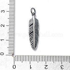 丸カン付きスターリングシルバーペンダント925個  ジュエリー作りのための  アンティークシルバー  羽  25.5x6.5x2.5mm  穴：3mm&nbsp;LS-STER-R001-03S-01