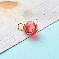 ガラスチャーム  鉄製のヘッドピンとチベットスタイルの合金スペーサービーズ付き  カボチャ  ミックスカラー  14x8~8.5mm  穴：3x2.5mm&nbsp;PALLOY-JF00813